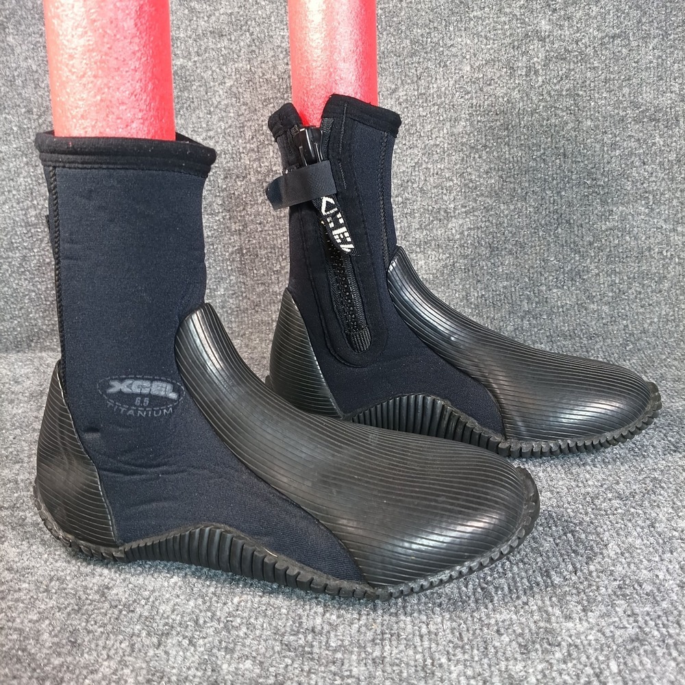 Xcel Dive Boots Men Size 8 Black 6.5mm Titanium Side Zip Scuba Surf Snorkeling